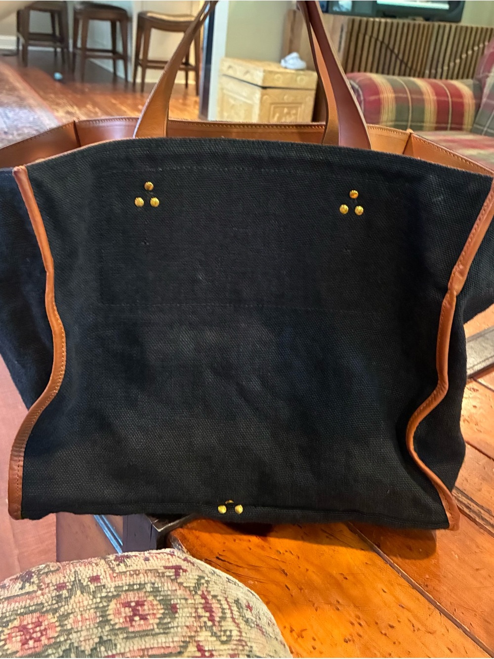 Jerome Dreyfuss Black Tote with Tan Leather Trim and Pouch - Picture 4 of 6